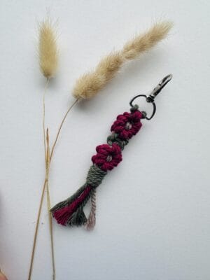 Burgundy Floral Macrame Keychain