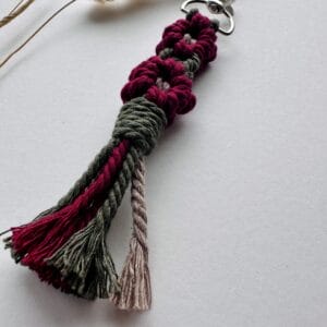 Burgundy Floral Macrame Keychain