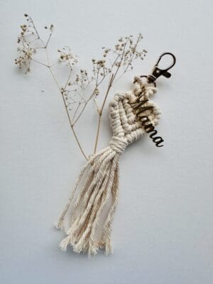 Mama Beige Heart Macrame Keychain